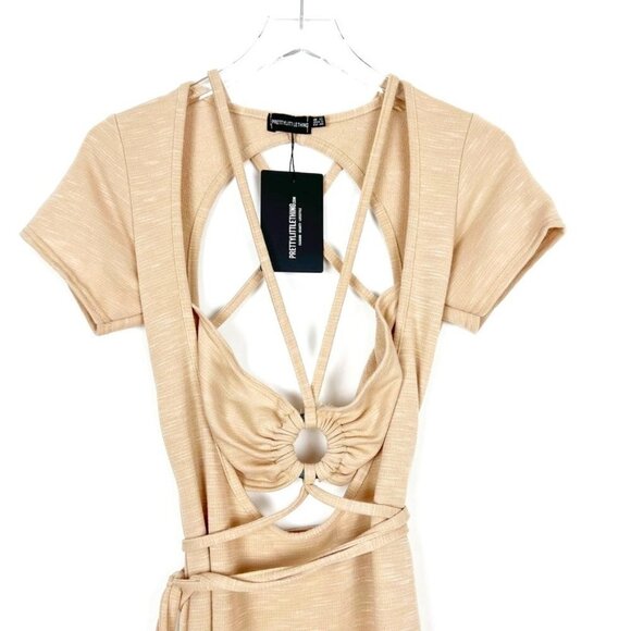 NWT Pretty Little Thing Dress Women's 8 Textured Rib Ring Cut Out Bodycon Mini - Picture 4 of 15